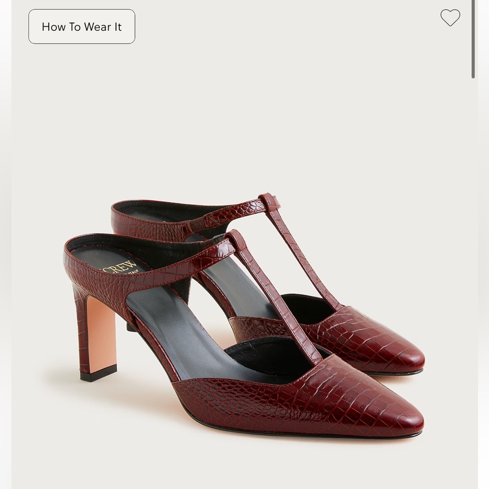 *NWT J.Crew T-strap pumps in croc-embossed leather